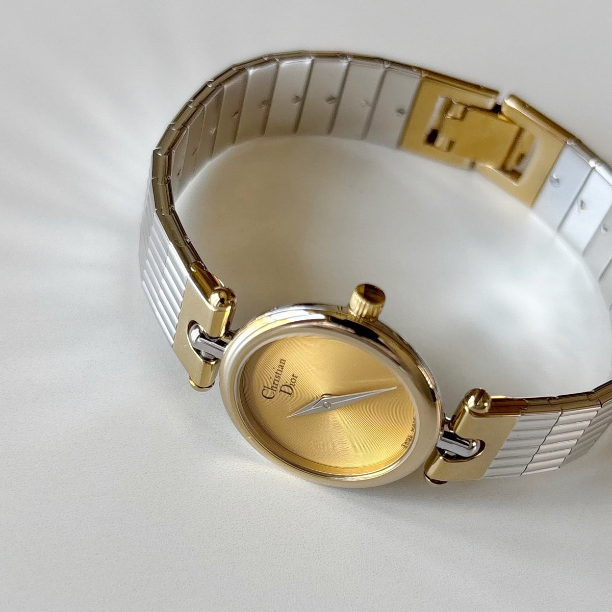 Dior 1990s Gold Round Dial Two Tone Gold Plated Watch