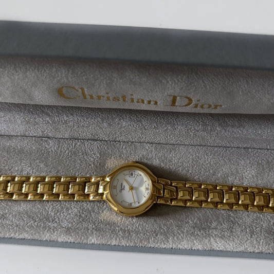 Dior 1990s Gold Plated Round Watch