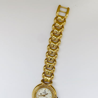 Fendi 1990s Seashell Dial Gold Plated Round Watch