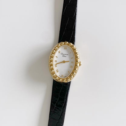 Dior 1990s Baignoire Gold Plated Leather Watch