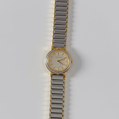 Yves Saint Laurent 1990s Round Dial Two Tone Watch