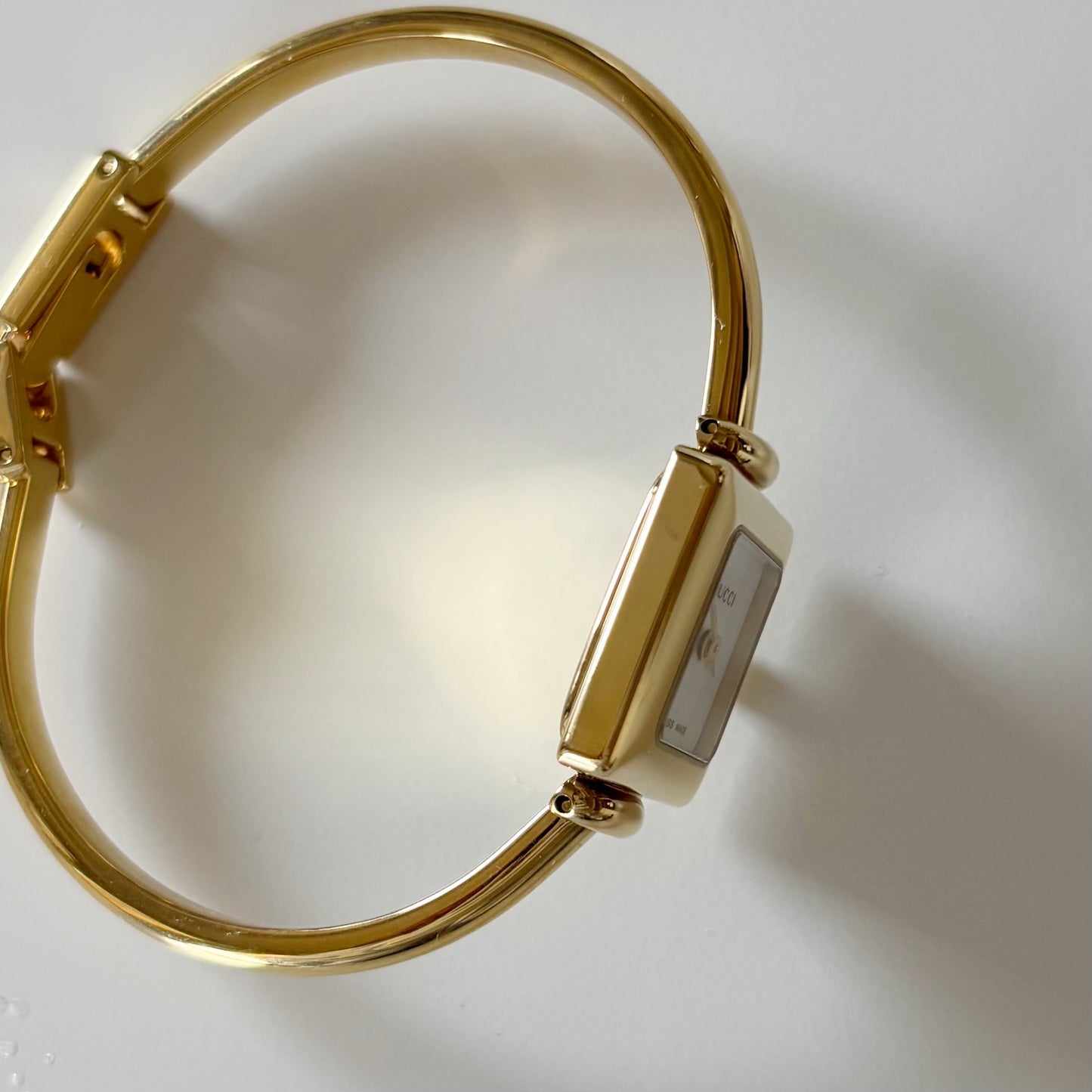 Gucci 1990s Square Dial Gold Plated Bangle Watch