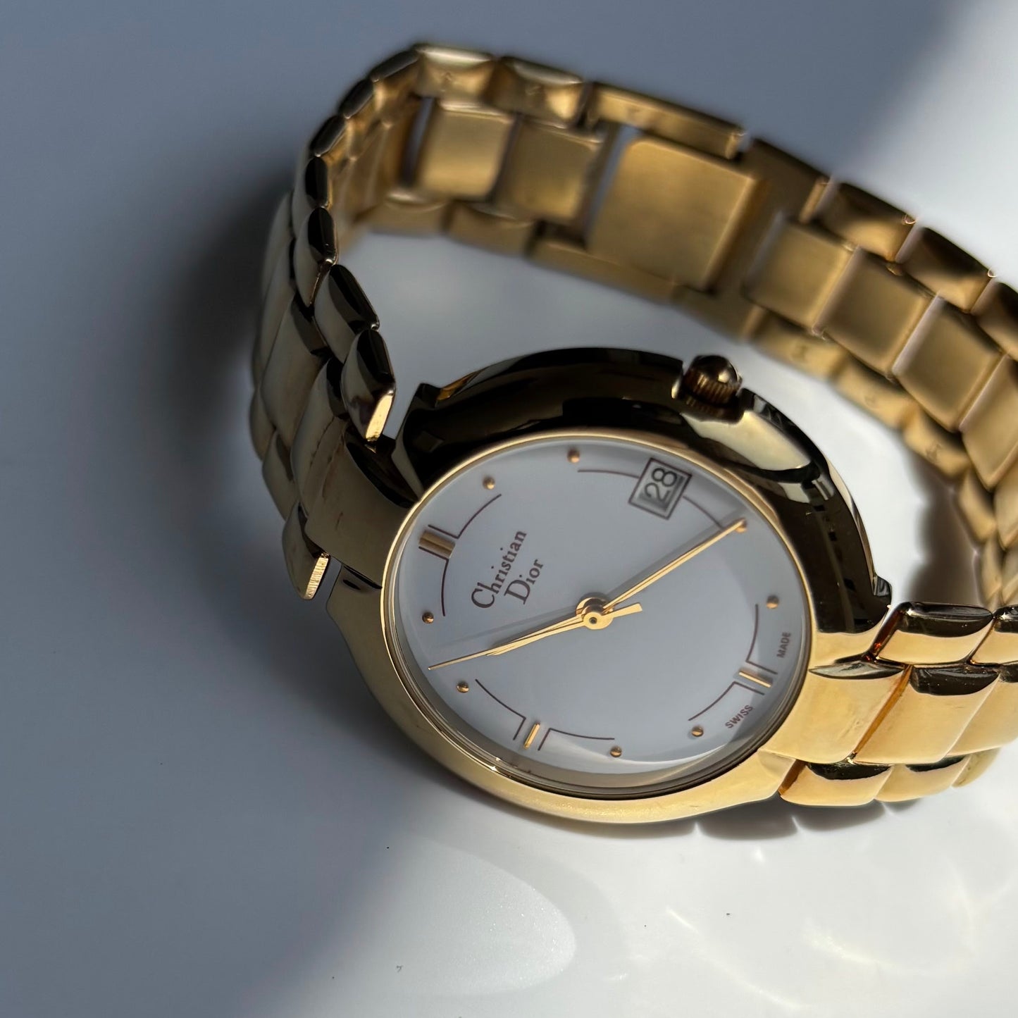 Dior 1990s Date Round Dial Gold Plated Watch (Large)
