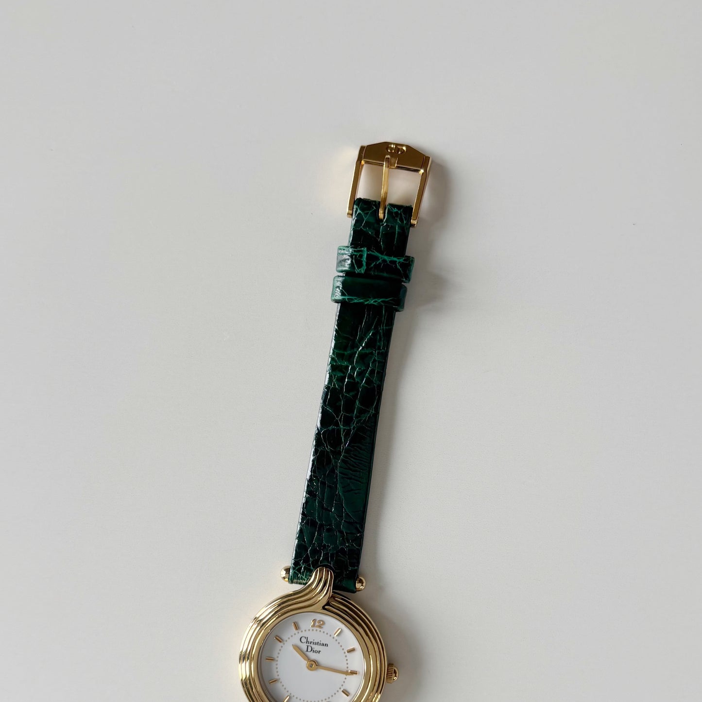 Dior 1990s Round Dial Interchangeable strap Gold Plated Watch with 3 straps, case