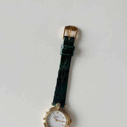 Dior 1990s Round Dial Interchangeable strap Gold Plated Watch with 3 straps, case