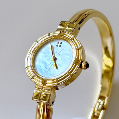 Yves Saint Laurent Seashell Dial Gold Plated Bangle Watch