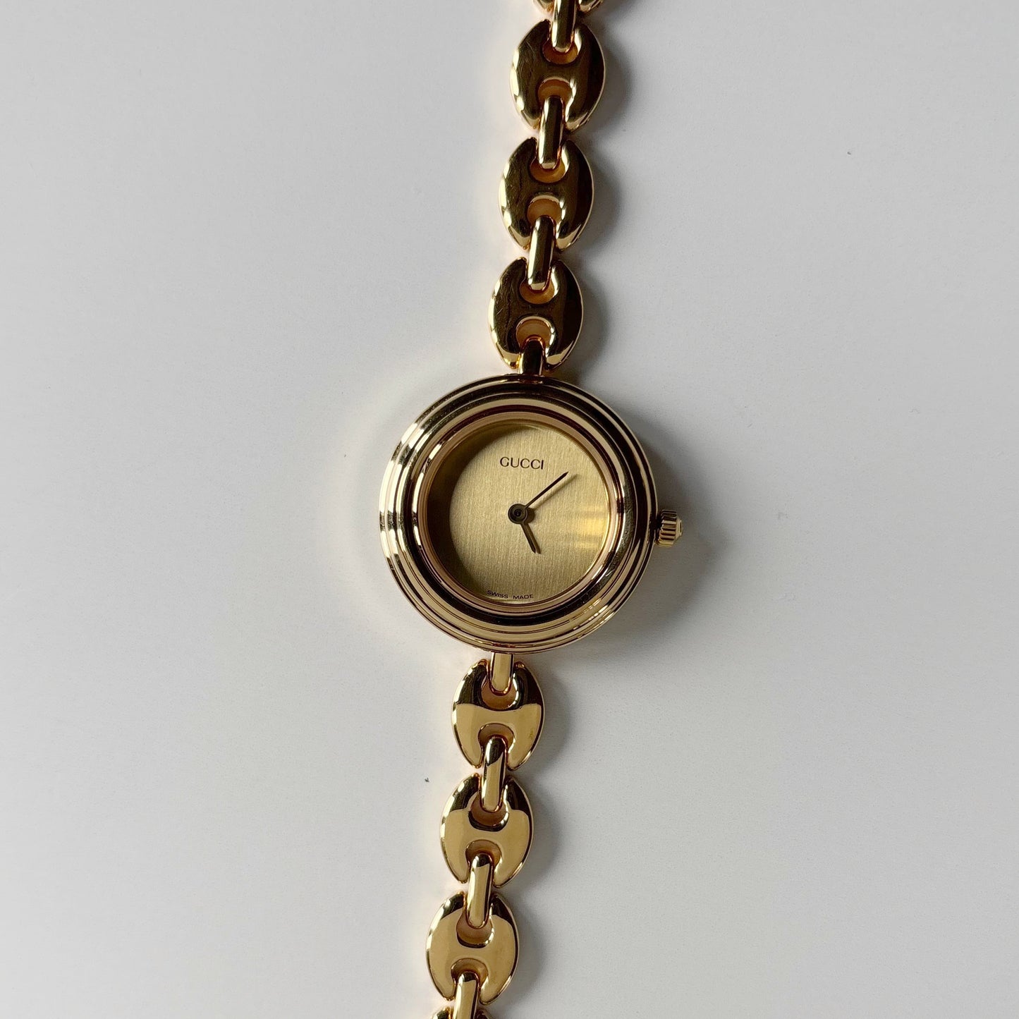 Gucci 1990s Interchangeable Bezel Gold Plated Rice Chain Watch with 6 bezels, case (170mm)
