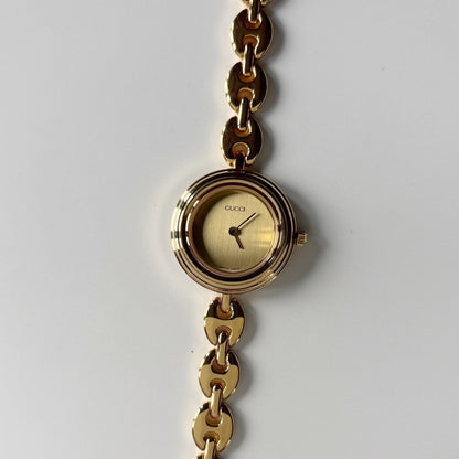 Gucci 1990s Interchangeable Bezel Gold Plated Rice Chain Watch with 6 bezels, case (170mm)