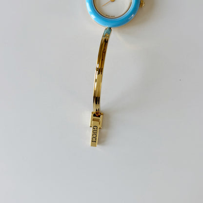 Gucci 1990s Interchangeable Bezel Gold Plated Bangle Watch with 12 bezels, case (Small)