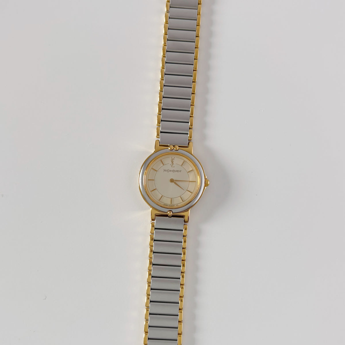 Yves Saint Laurent 1990s Round Dial Two Tone Gold Plated Watch