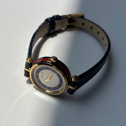 Gucci 1990s Sherry Round Dial Blue Watch