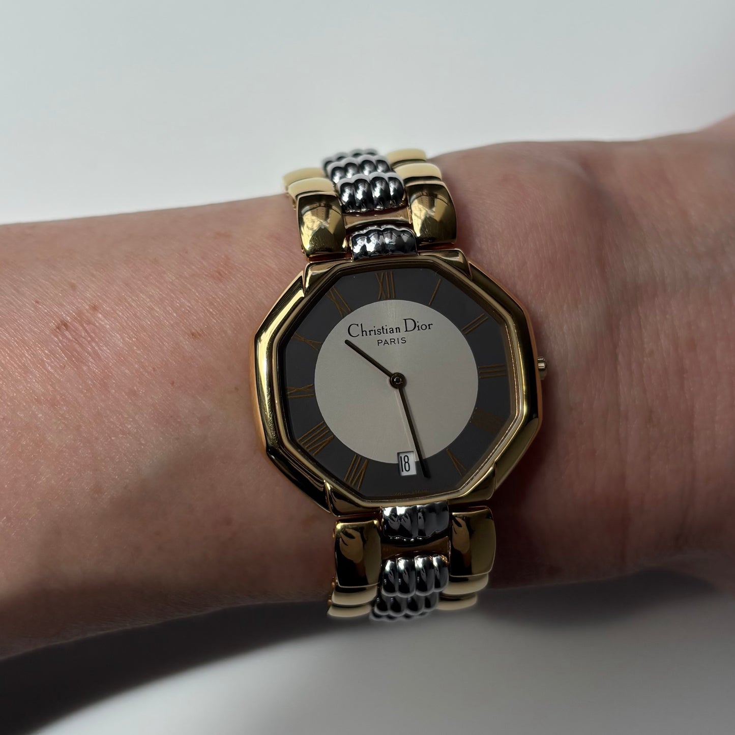 Dior 1990s Octagon Date Dial Two Tone Watch (Large) (5/31)