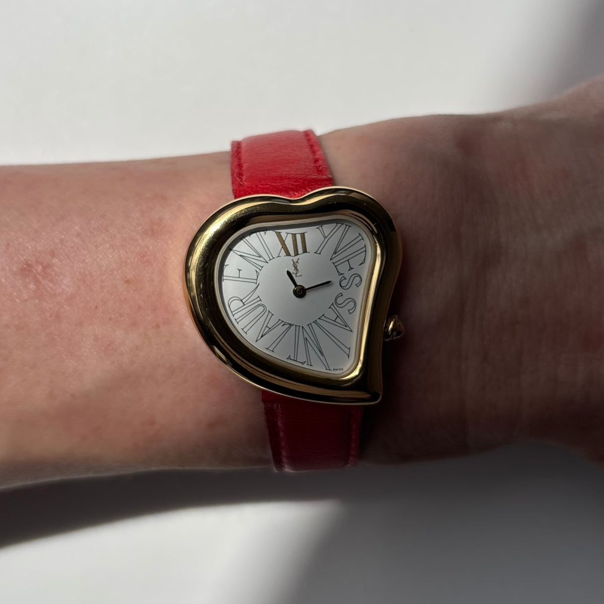 Yves Saint Laurent 1990s Heart Dial Gold Plated Red Watch