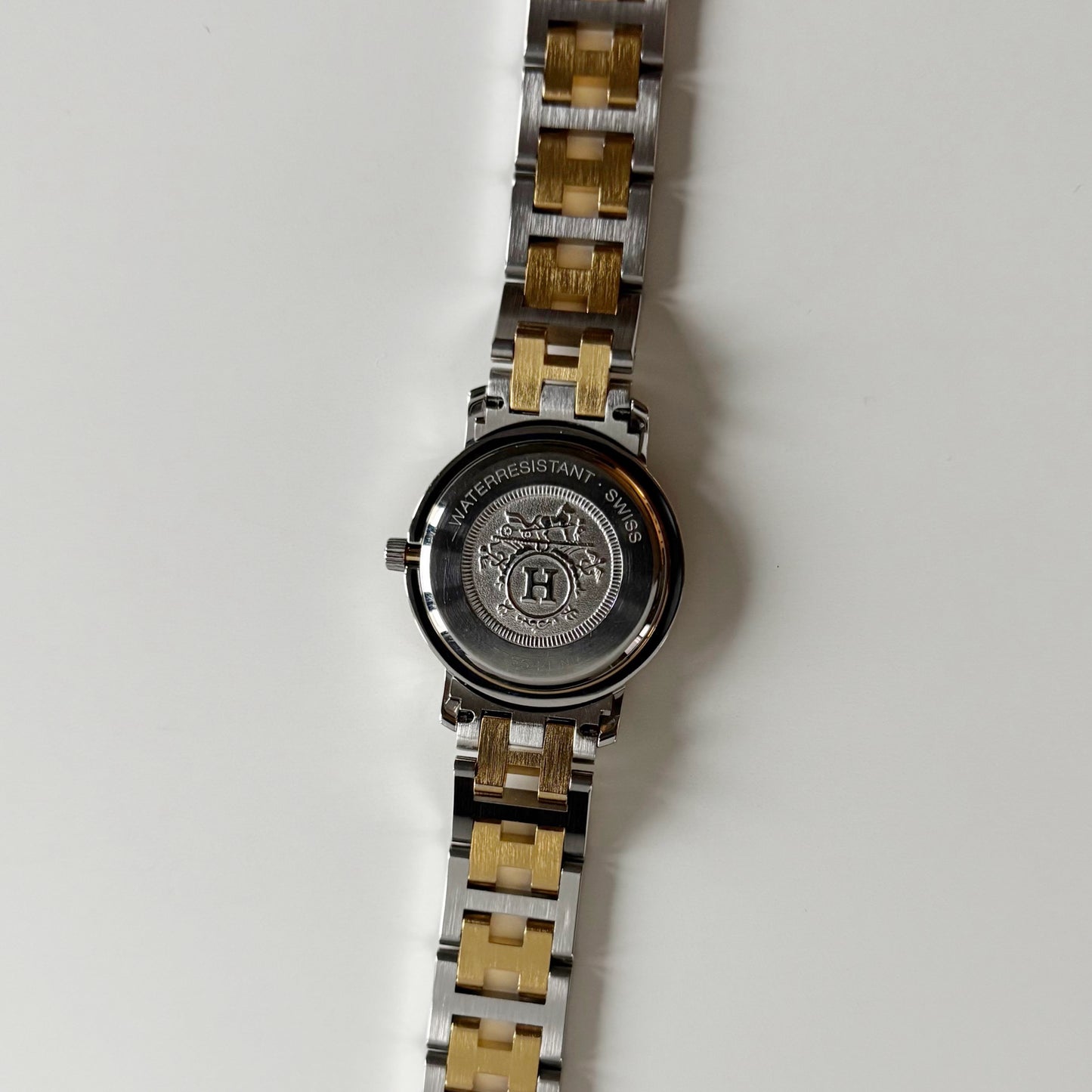 Hermes 1990s Clipper Round Dial Gold Plated Two Tone Watch