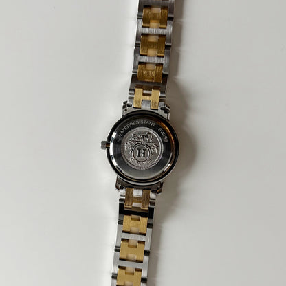 Hermes 1990s Clipper Round Dial Gold Plated Two Tone Watch