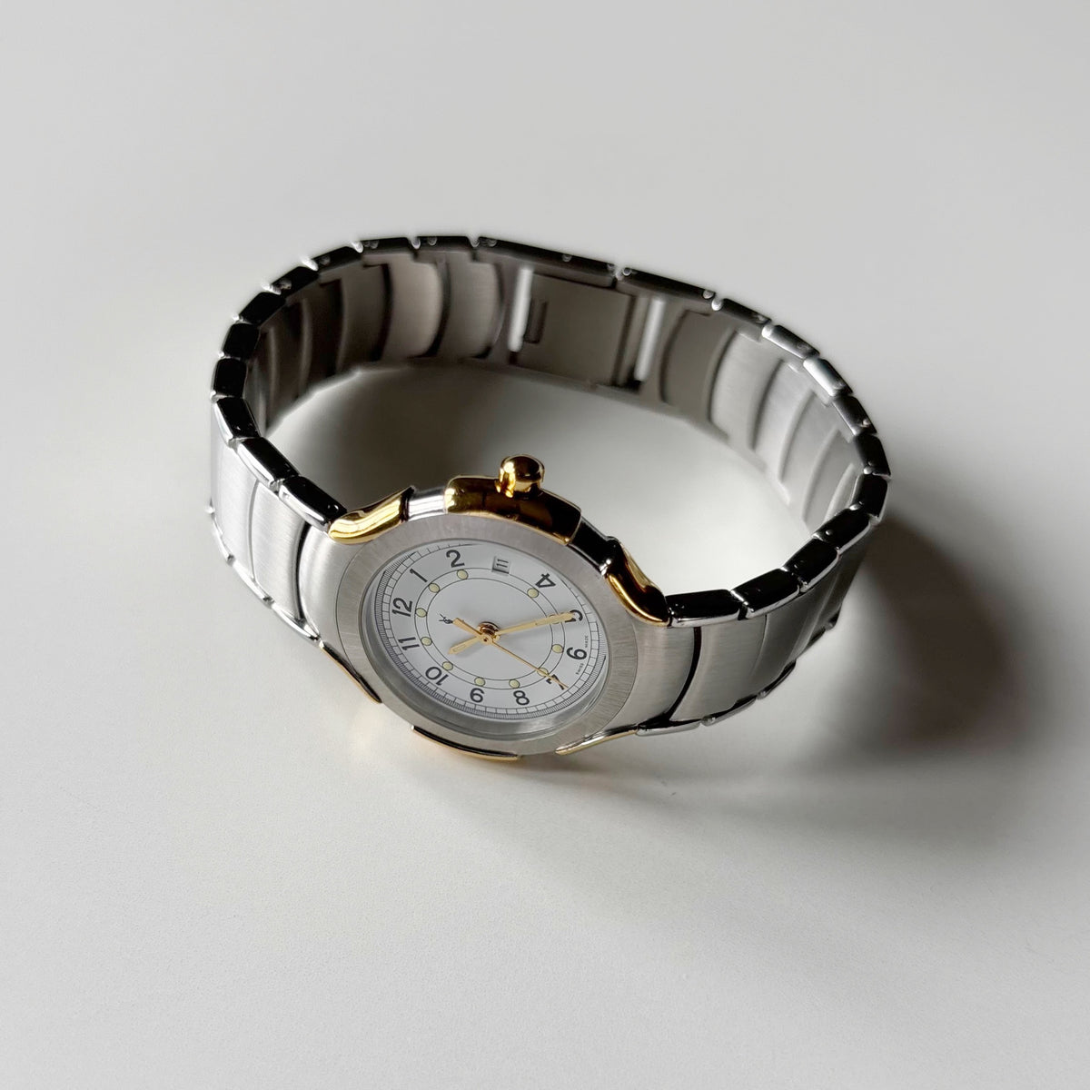 Yves Saint Laurent 1990s Round Dial Date Two-Tone Gold-Plated Watch