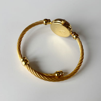 Gucci 1990s Black Round Dial Cable Gold Plated Bangle Watch