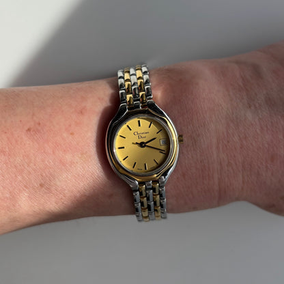 Dior 1990s Date Round Dial Two Tone Watch