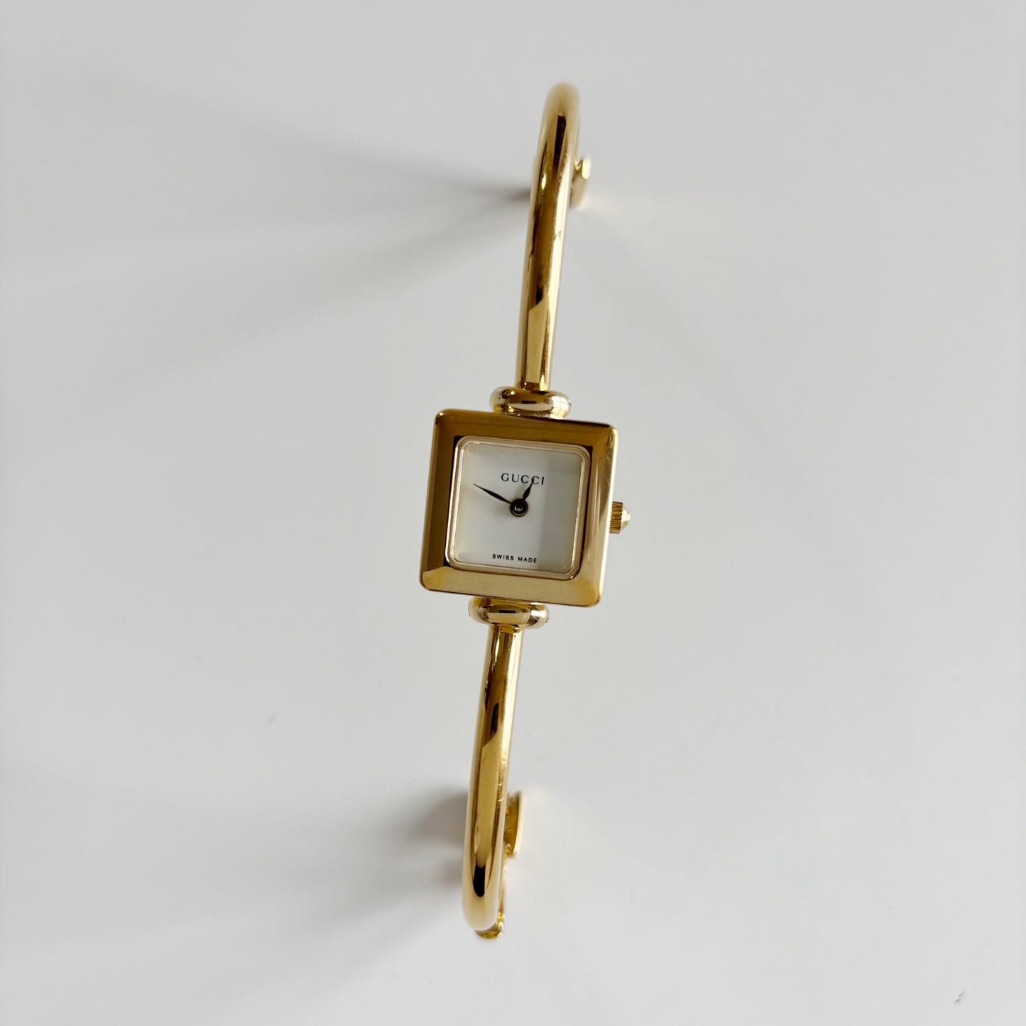 Gucci 1990s Square Dial Gold Plated Bangle Watch