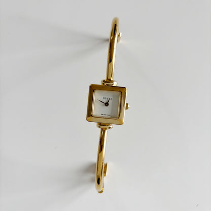Gucci 1990s Square Dial Gold Plated Bangle Watch
