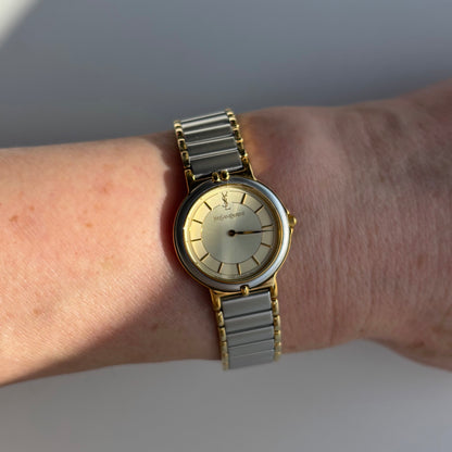 Yves Saint Laurent 1990s Round Dial Two Tone Watch