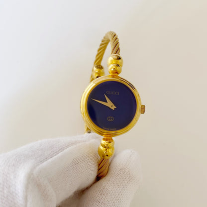 Gucci 1990s Blue Dial Gold Plated Bangle Watch