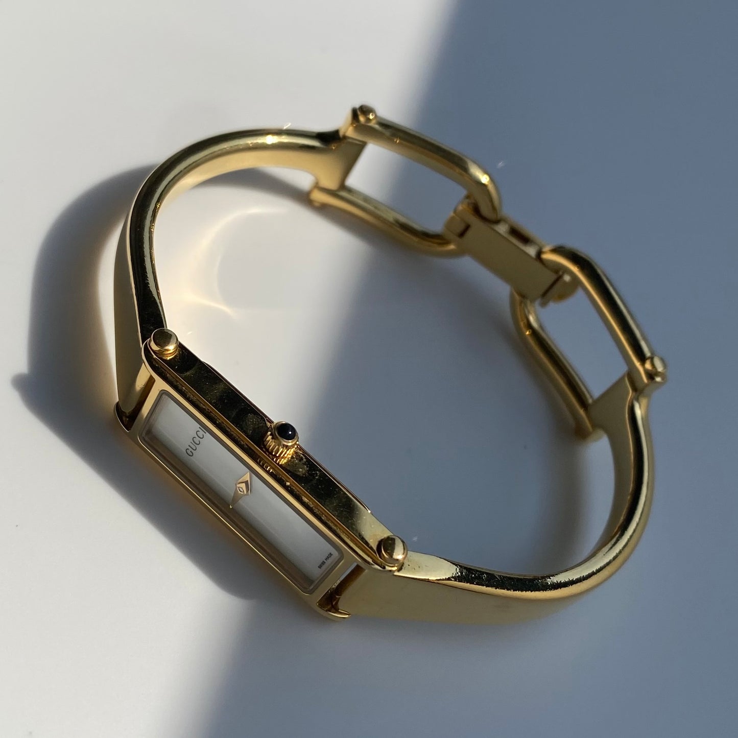 Gucci 1990s Seashell Dial Gold Plated Bangle Watch