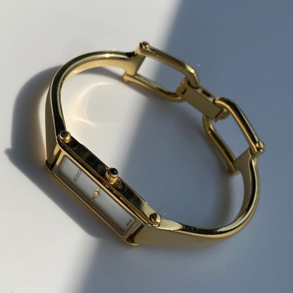 Gucci 1990s Seashell Dial Gold Plated Bangle Watch