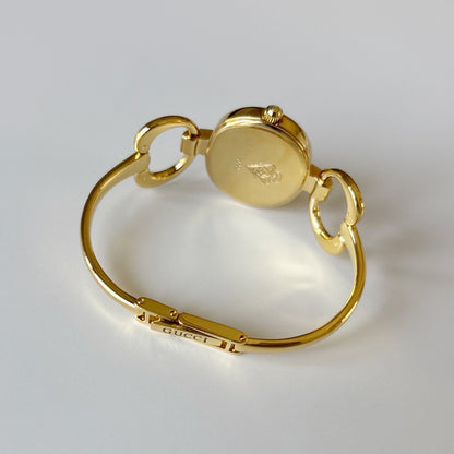 Gucci 1990s Oval Gold Dial Gold Plated Bangle Watch (Small)