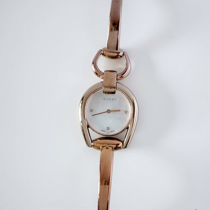 Gucci Early 2000s Seashell Dial Gold Plated Bangle Watch