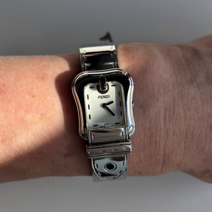 Fendi 1990s Seashell Dial Stainless steel Silver Buckle Watch