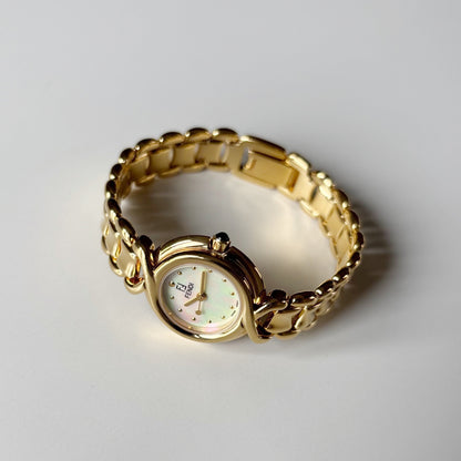 Fendi 1990s Seashell Round Dial Gold Plated Watch