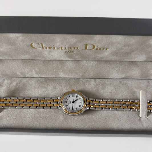 Dior 1990s Date Round Dial Gold Plated Two Tone Watch (8/29)