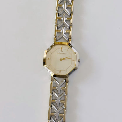 Yves Saint Laurent 1990s Octagon Two Tone Watch