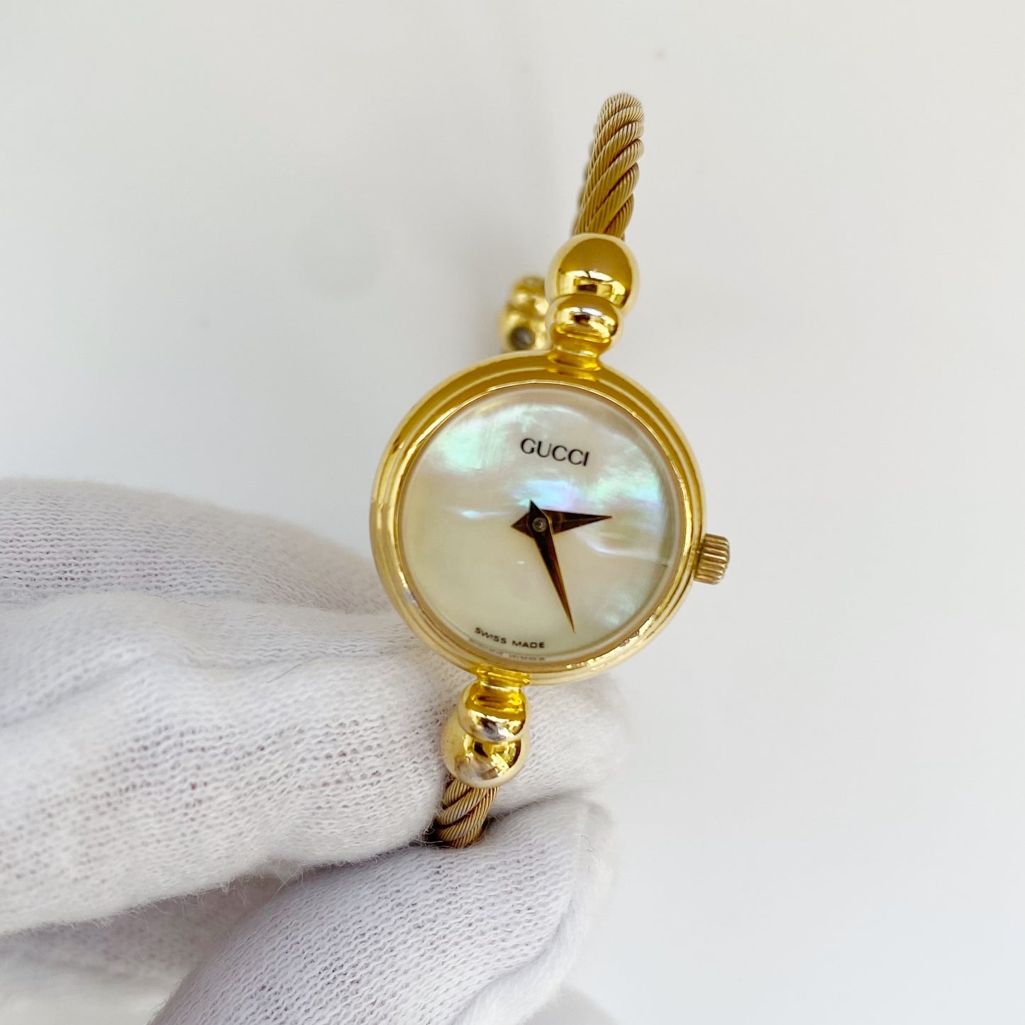 Gucci 1990s Seashell Dial Gold Plated Bangle Watch