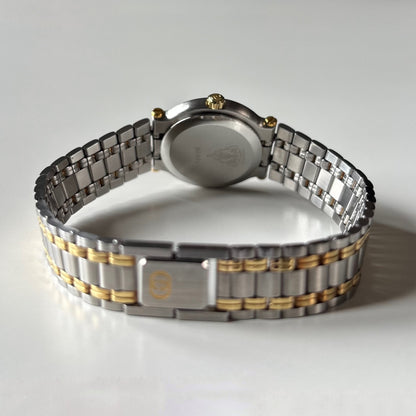 Gucci 1990s Date Round Dial Gold Plated Two Tone Watch