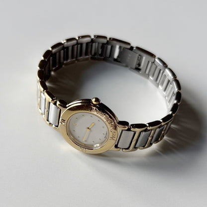Yves Saint Laurent 1990s Cream Round Dial Two-Tone Gold-Plated Watch