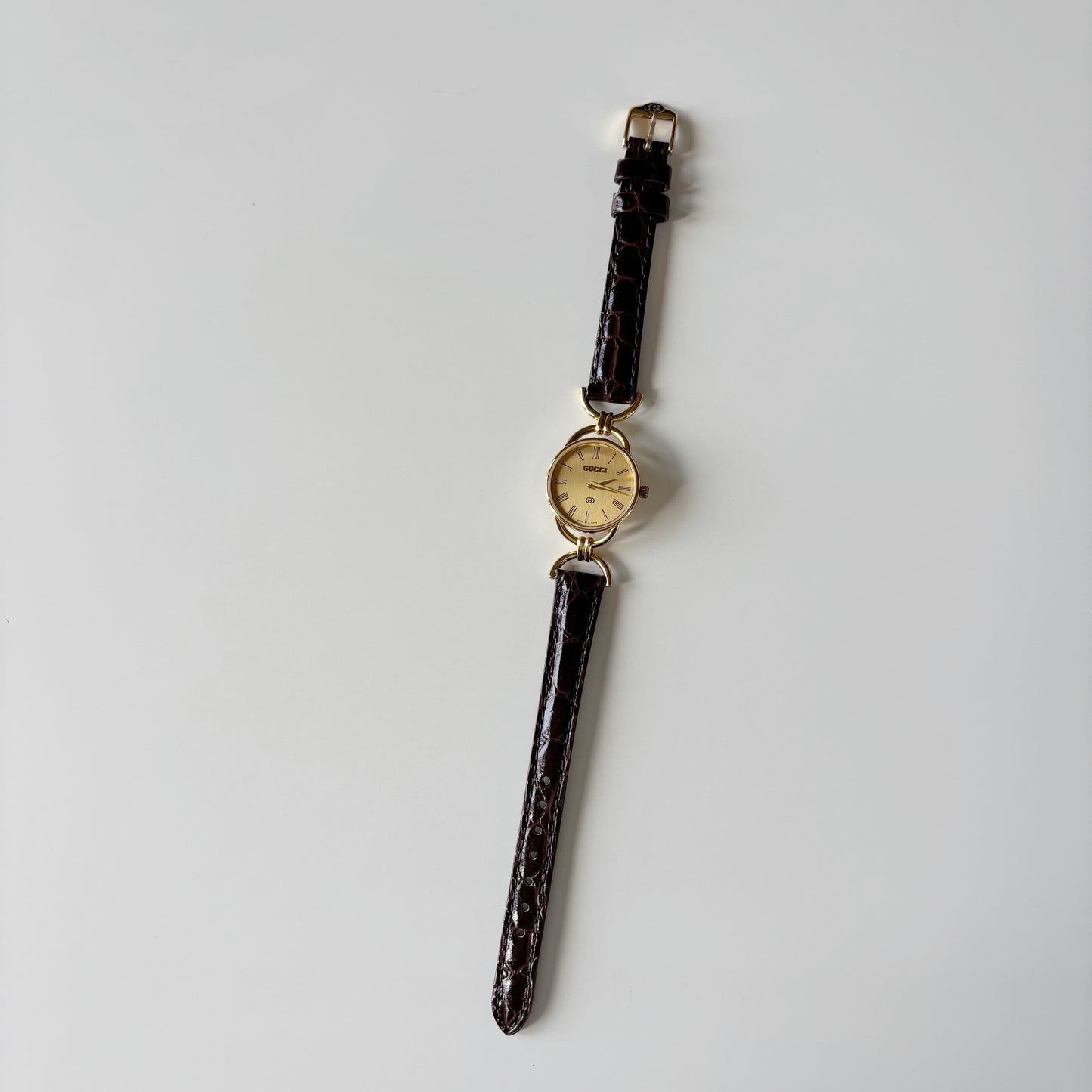 Gucci 1990s Round Dial Horsebit Gold Plated Watch