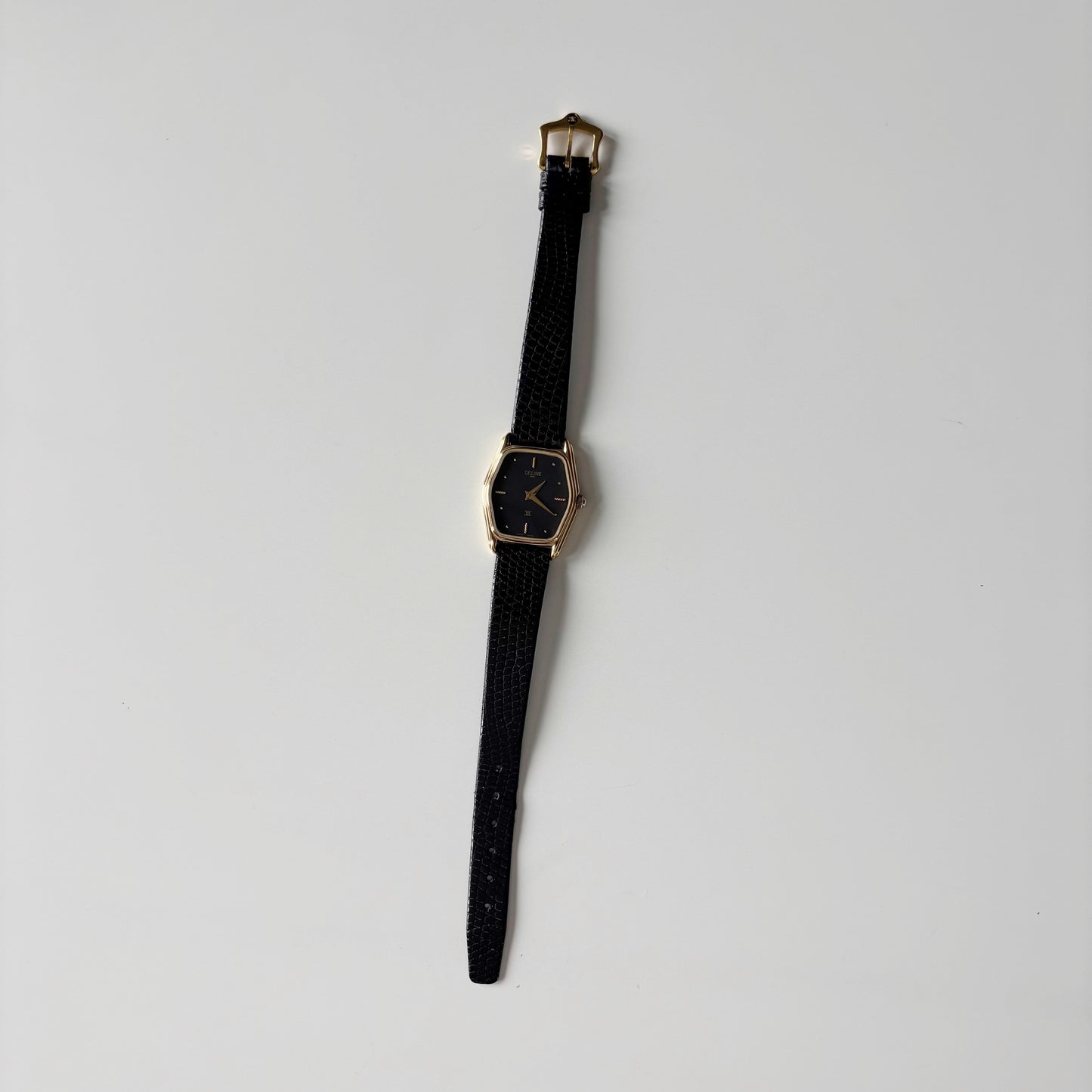 Celine 1980s Black Dial Gold Plated Watch