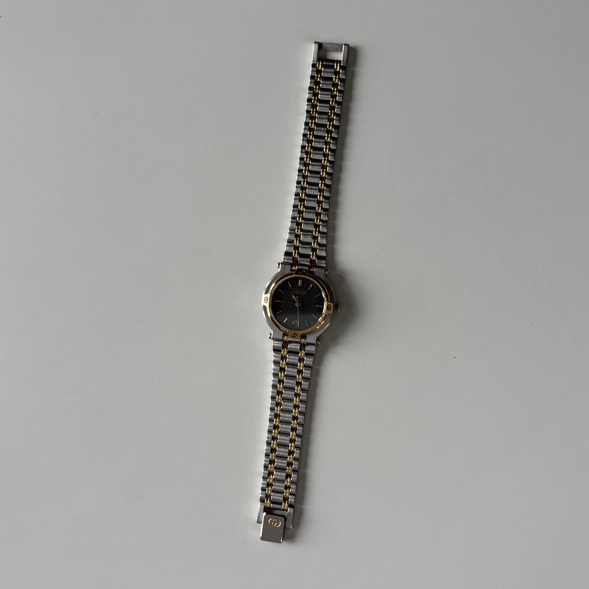 Gucci 1990s Date Black Round Dial Two-Tone Gold-Plated Watch