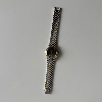 Gucci 1990s Date Black Round Dial Two-Tone Gold-Plated Watch