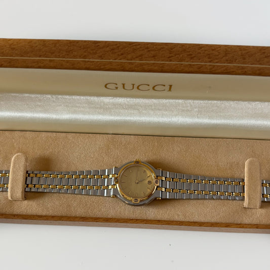 Gucci 1990s Date Round Dial Two-Tone Gold-Plated Watch
