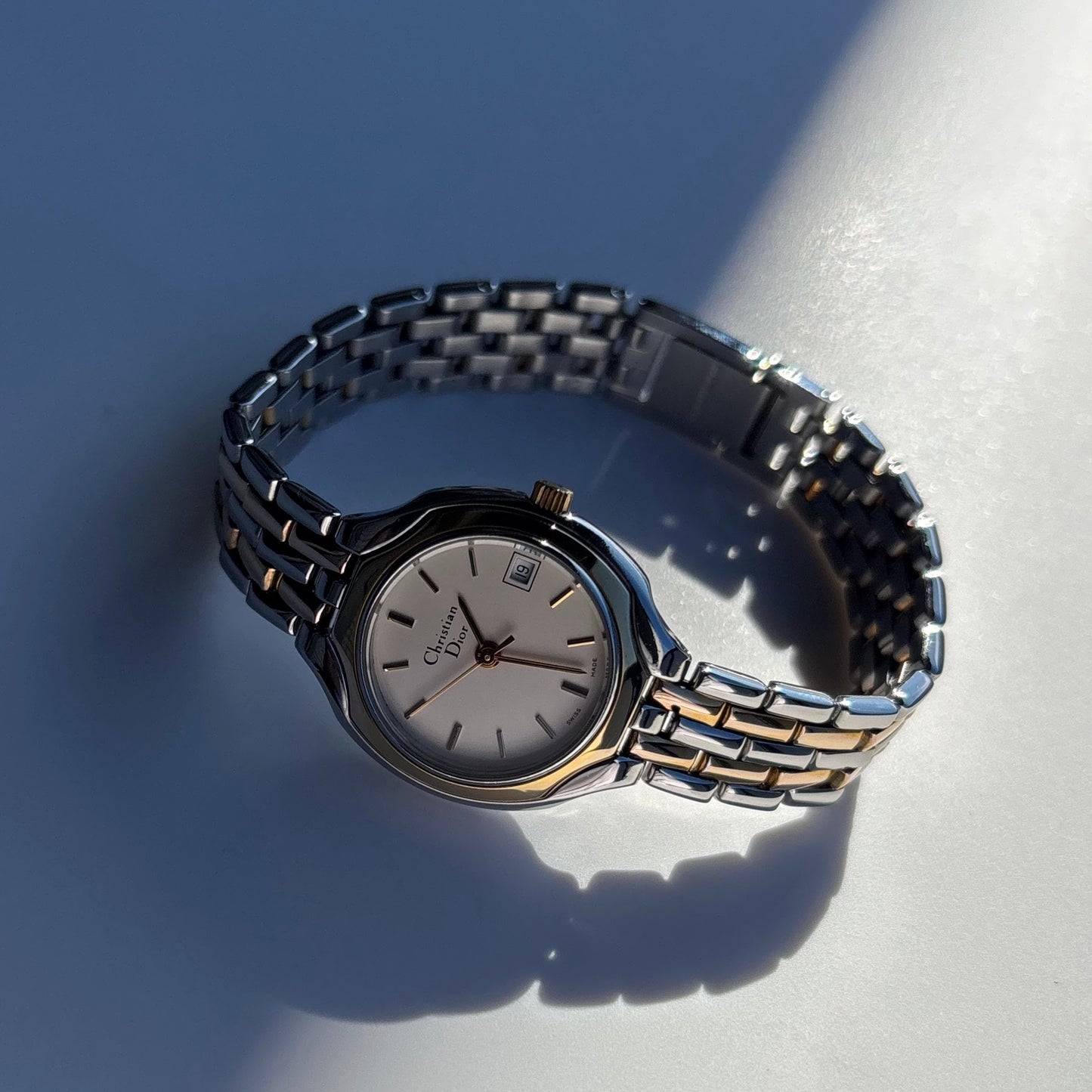Dior 1990s Date Round Dial Two Tone Watch