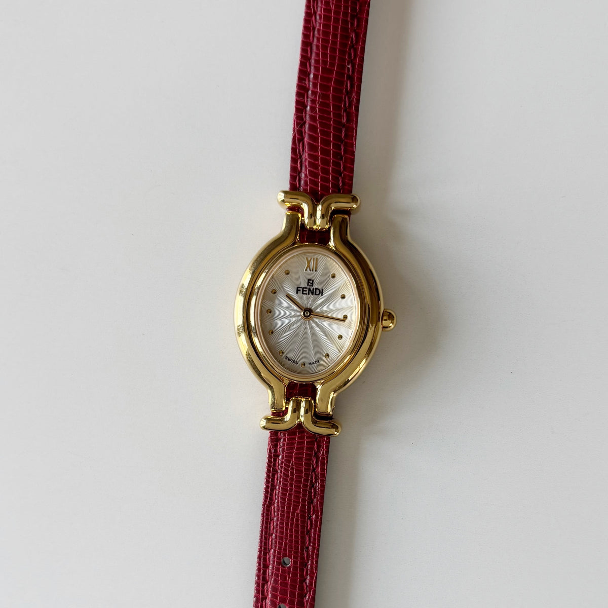 Fendi 1990s Interchangeable Strap Gold Plated Watch with 5 straps, case