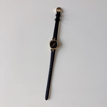 Gucci 1980s Black Round Dial Gold Plated Watch