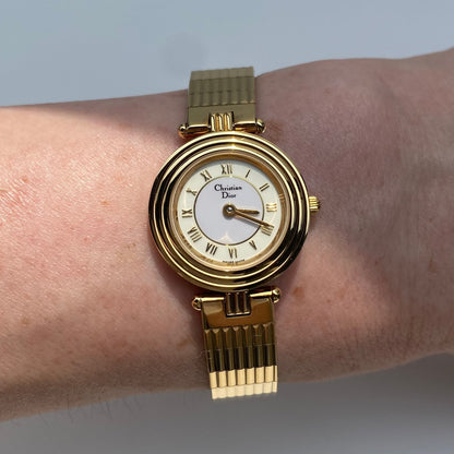 Dior 1990s Round Dial Gold Plated Watch