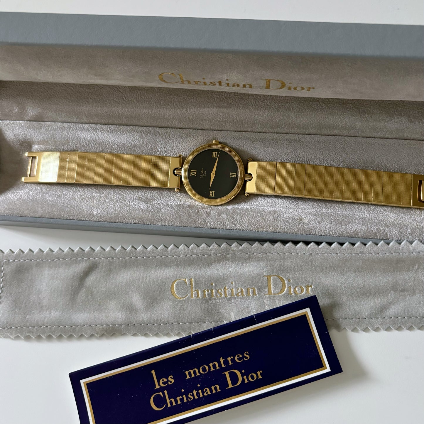 Dior 1990 Black Dial Gold Plated Round Watch (Men's)