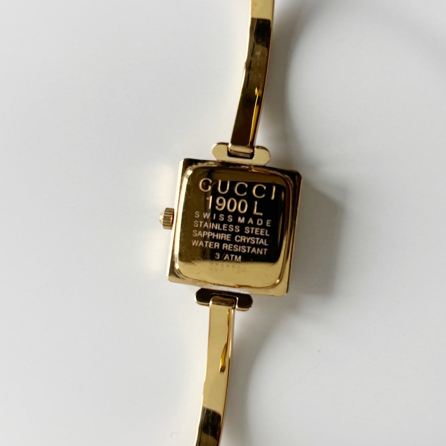 Gucci 1990s Square Dial Gold Plated Bangle Watch