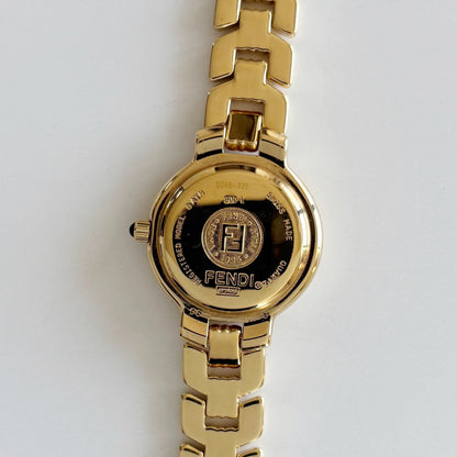 Fendi 1990s Round Dial Date Gold Plated Watch