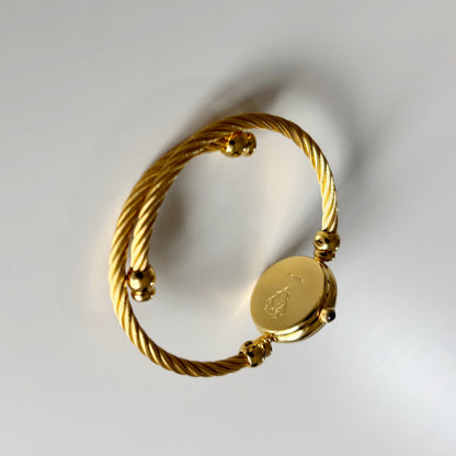 Gucci 1990s Black Dial Gold Plated Cable Band Bangle Watch